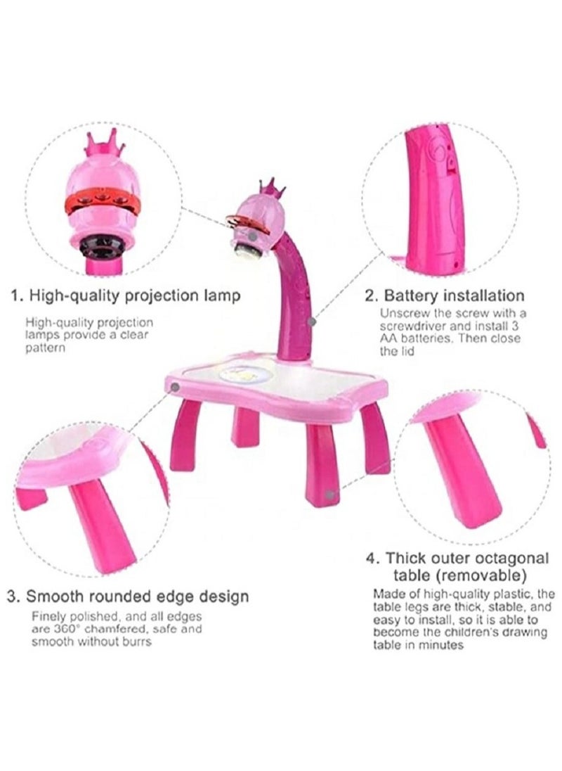 null - kids educational learning projector erasable drawing board painting table lamp kit indoor activity 24 patterns drawing 12 color pens Painting Toy projector Learning Drawing Desk , color Pink - Image 1