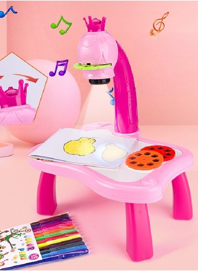 null - kids educational learning projector erasable drawing board painting table lamp kit indoor activity 24 patterns drawing 12 color pens Painting Toy projector Learning Drawing Desk , color Pink - Image 1