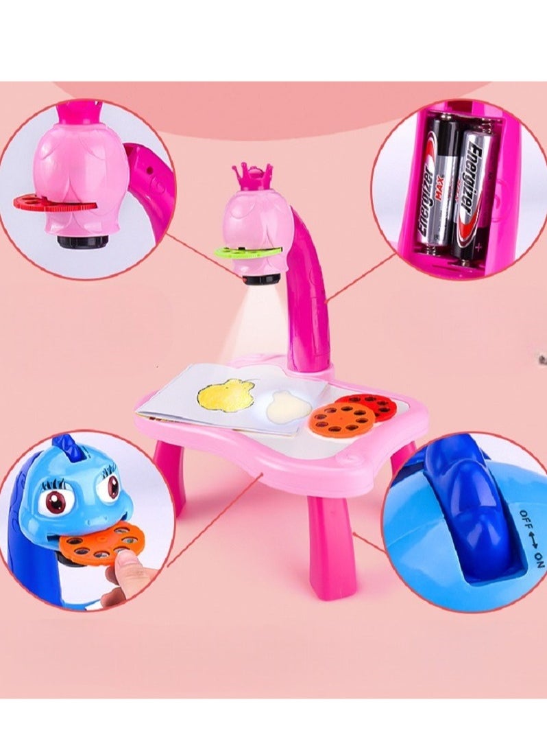 null - kids educational learning projector erasable drawing board painting table lamp kit indoor activity 24 patterns drawing 12 color pens Painting Toy projector Learning Drawing Desk , color Pink - Image 1