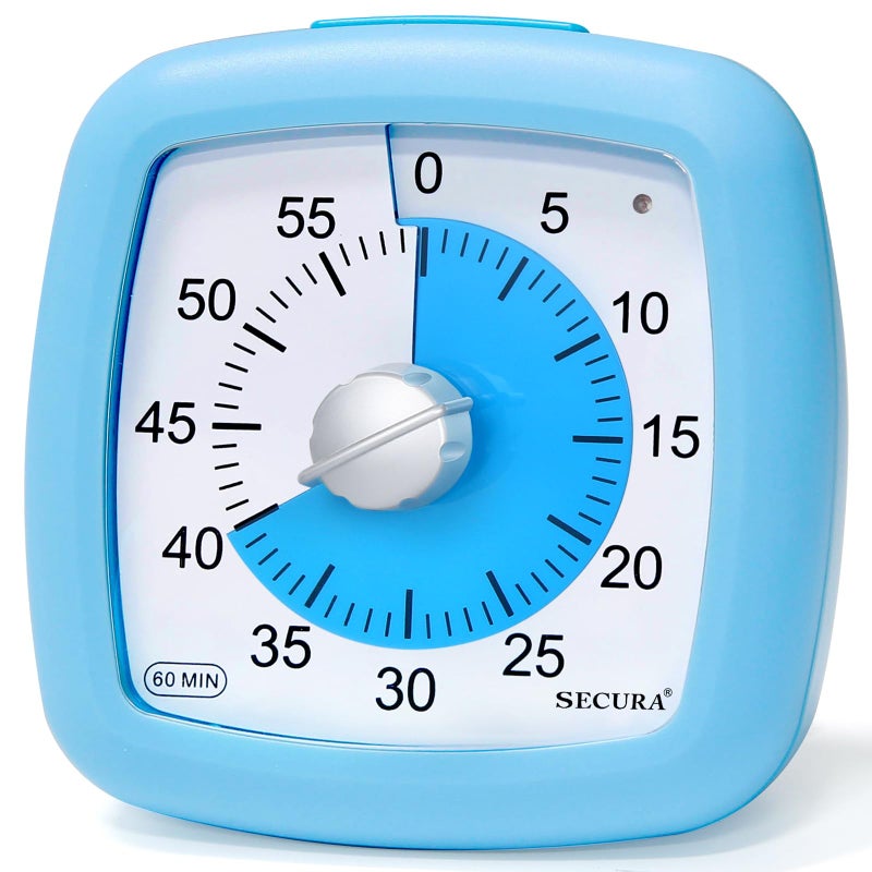 Secura 60Minute Visual Timer Silent Study Timer for Kids and Adults Time Clocks Time Management Countdown Timer for Teaching Blue