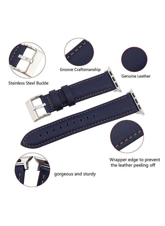 Generic - Genuine Leather Band Strap For Apple Watch Bands 38mm 40mm 41mm, for iWatch Series 8,7,6,5,4,3,2,1, Ultra Sport SE, Blue - Image 1