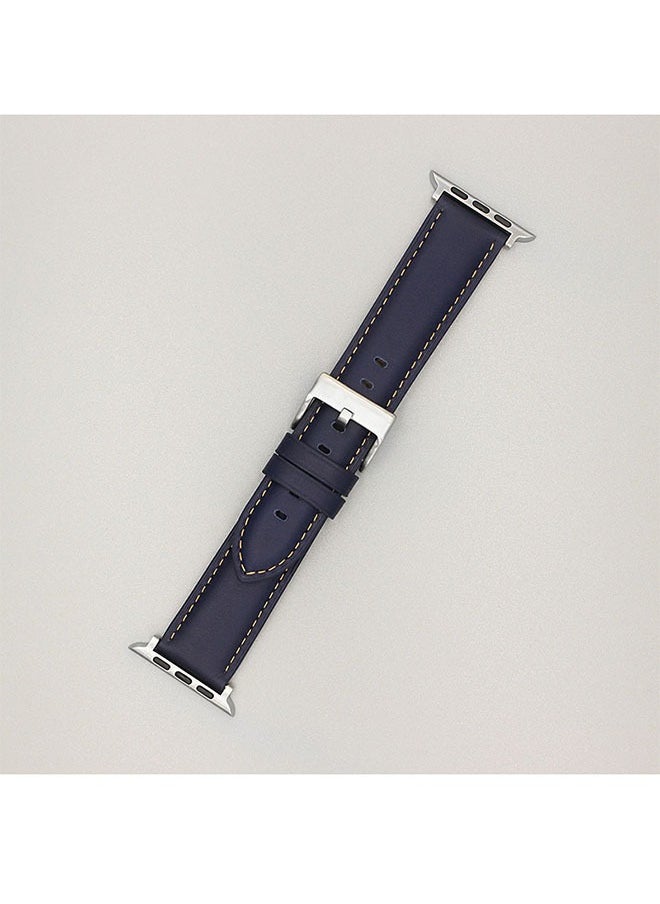Generic - Genuine Leather Band Strap For Apple Watch Bands 38mm 40mm 41mm, for iWatch Series 8,7,6,5,4,3,2,1, Ultra Sport SE, Blue - Image 1