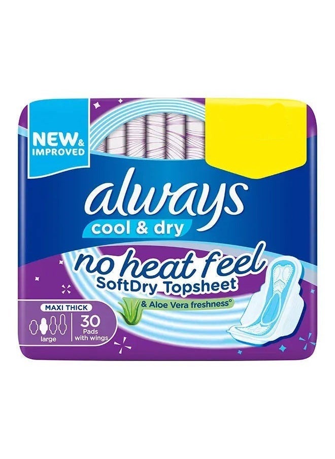 Always Cool & Dry No Heat Feel Maxi Thick Large Sanitary Pads With Wings, 30'S 