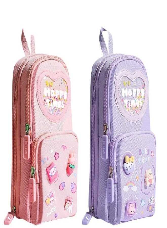 GETNAKSH Three Layer Premium Canvas Pencil Pouch for School Girls, Cute Aesthetic Stationery Items Kit Case, Large Capacity Stationary Pencil Box for Kids Gifts (HT Combo) - Image 1