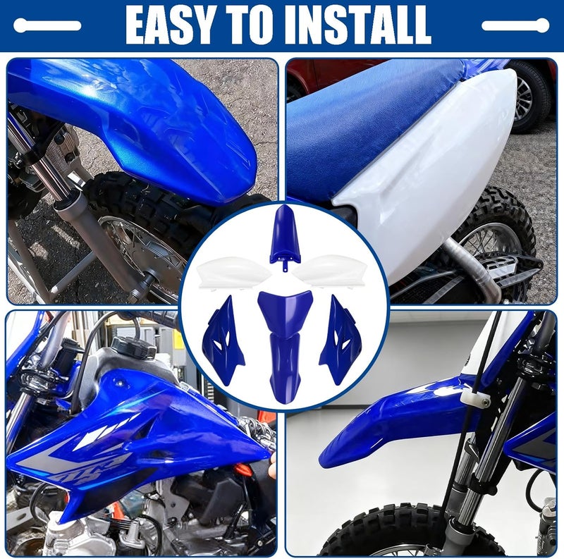 Podoy TTR50 Body Fender Kits for Compatible with YAMAHA TTR50E 2006-2016 Dirt Bike and Their Replica Models Plastic Fairing Body Parts Blue and White - Image 4