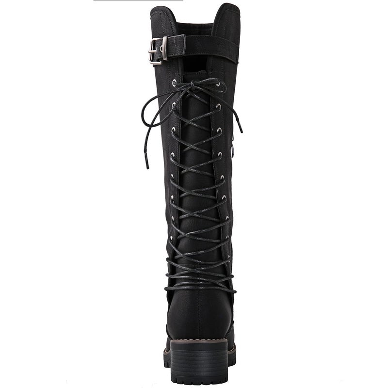 GLOBALWIN Women's Chunky Heel Black Lace Up Back Knee High Fashion Boots 8.5M - Image 5