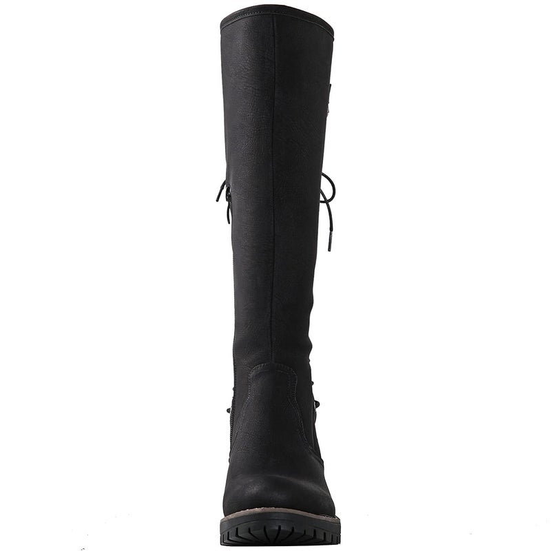 GLOBALWIN Women's Chunky Heel Black Lace Up Back Knee High Fashion Boots 8.5M - Image 4