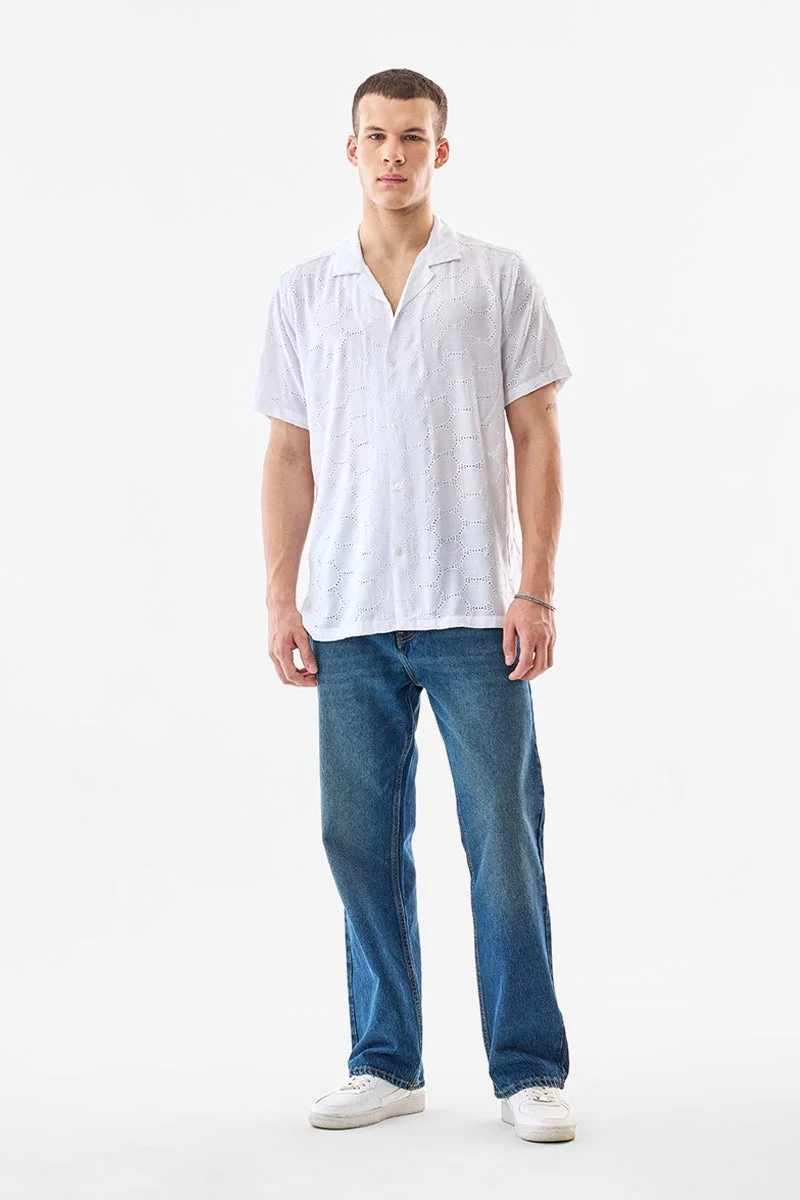 سنيتش White Textured Half Sleeve Boxy Shirt