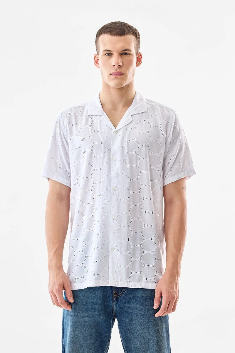 سنيتش White Textured Half Sleeve Boxy Shirt