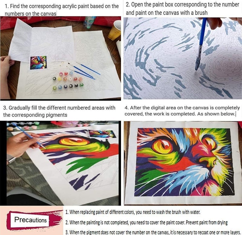 MumooBear الرسم بالأرقام للبالغين والأطفال مجموعة هدايا الرسم الزيتي DIY قماش مطبوع مسبقًا مقاس 16 × 20 بوصة - زرافة ملونة بدون إطار - Image 3