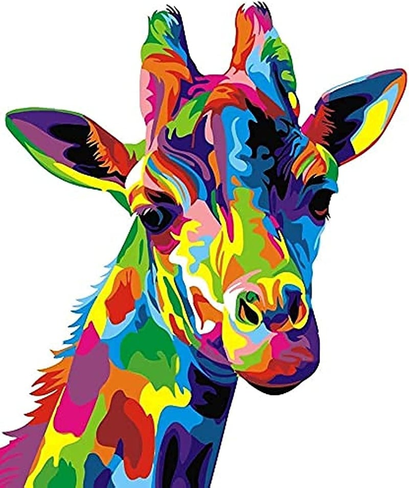 MumooBear الرسم بالأرقام للبالغين والأطفال مجموعة هدايا الرسم الزيتي DIY قماش مطبوع مسبقًا مقاس 16 × 20 بوصة - زرافة ملونة بدون إطار - Image 1