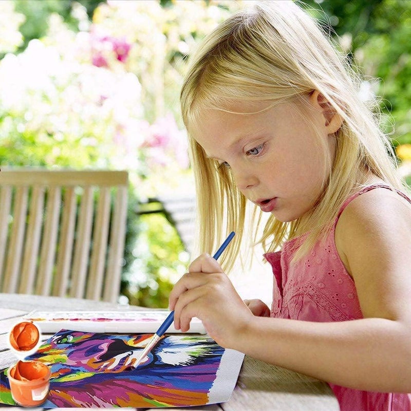 MumooBear الرسم بالأرقام للبالغين والأطفال مجموعة هدايا الرسم الزيتي DIY قماش مطبوع مسبقًا مقاس 16 × 20 بوصة - زرافة ملونة بدون إطار - Image 4