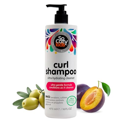 SO COZY SoCozy Curl Shampoo for Kids Curly Hair (16 Fl Oz Pump) Gentle Hydrating Cleanser, Helps Improve Elasticity, Reduce Breakage & Frizz with Keratin, Plum Seed Oil & Olive Oil, Paraben & Sulfate-Free - Image 1