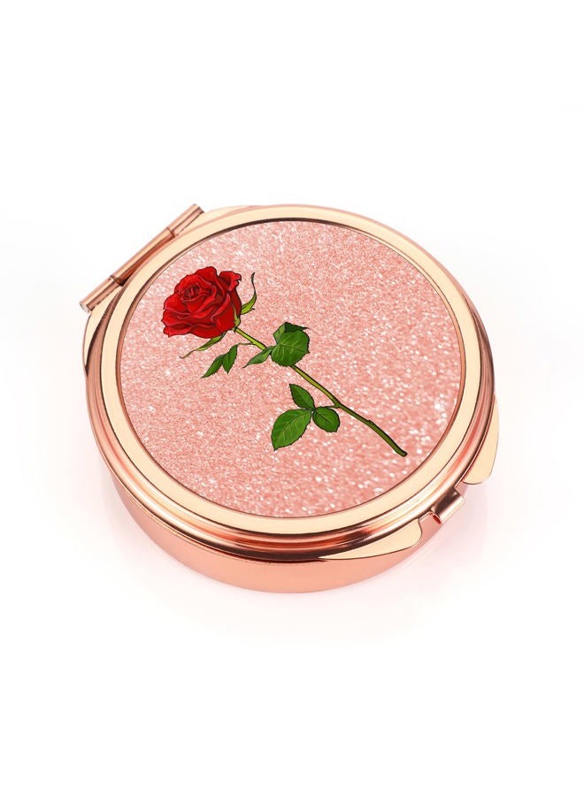 Dynippy Pill Case Pill Box with Mirror Pocket 3 Compartment Medicine Case Vitamin Pill Organizer for Pocket Purse and Travel (Round, Rose Gold-Rose) - Image 1