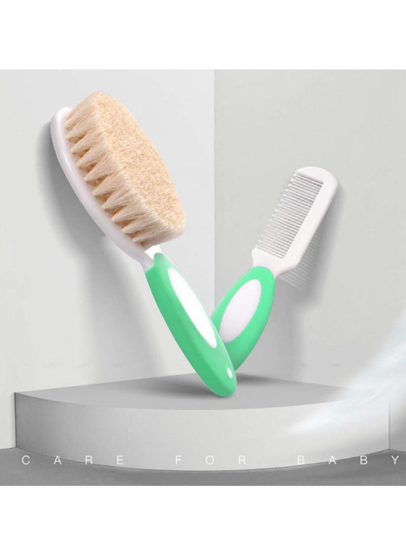 KASTWAVE مجموعة فرشاة ومشط شعر للأطفال حديثي الولادة والصغار شعر طبيعي ناعم من شعر الماعز مثالي لقشرة الرأس هدية رائعة لمناسبة الأطفال (أخضر) - Image 3