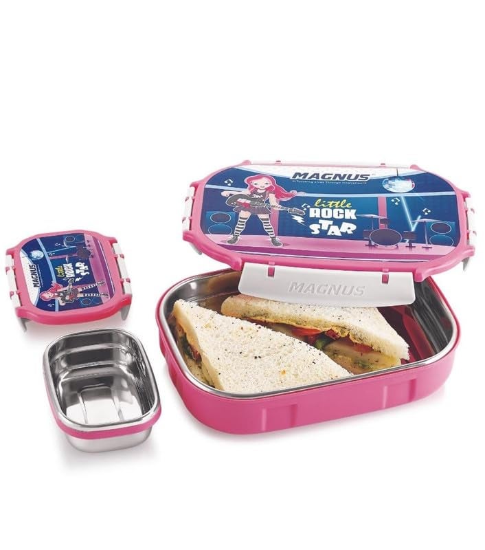 Magnus Spike Kids PP Pink Lunch Box - 800ml Stainless Steel Container with 150ml | Leakproof & Insulated Lunch Box for Kids, Boys, Girls, Hot Meals & Office Use | Lunch Boxes for Office Men - Image 4