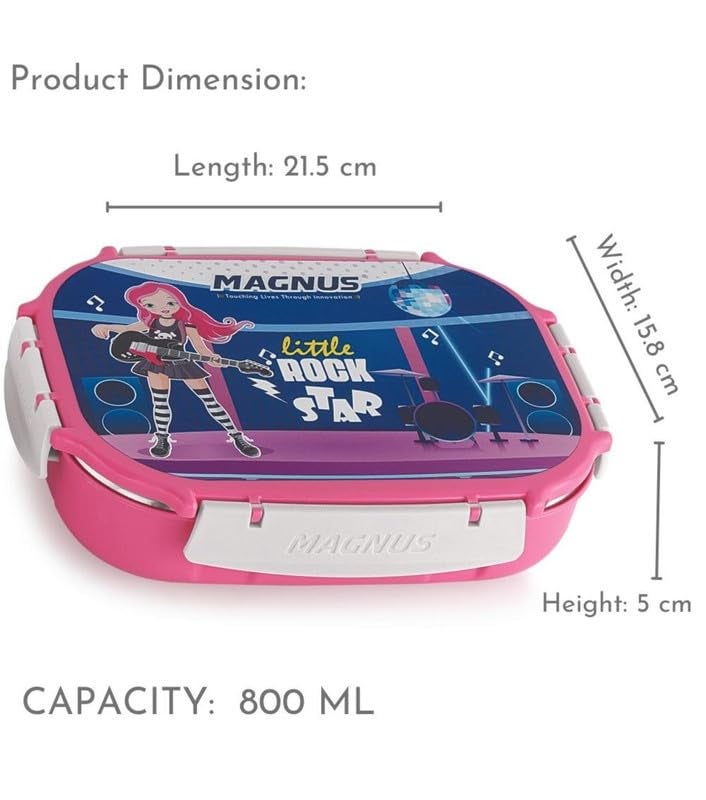 Magnus Spike Kids PP Pink Lunch Box - 800ml Stainless Steel Container with 150ml | Leakproof & Insulated Lunch Box for Kids, Boys, Girls, Hot Meals & Office Use | Lunch Boxes for Office Men - Image 2