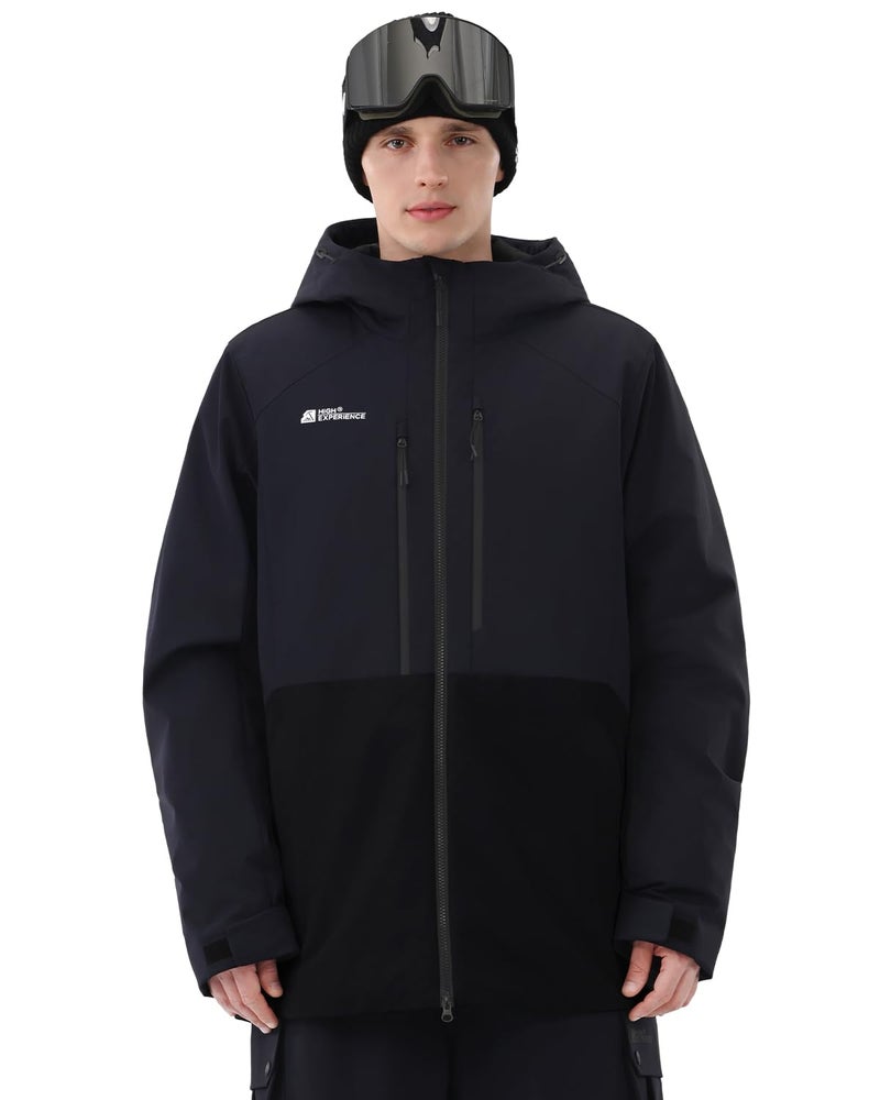 HIGH EXPERIENCE Mens Ski Jacket Snowboard 3L Coat Baggy Waterproof Windproof Warm Insulated Snow Winter Hooded (US, Alpha, Large, Regular, Regular, Navy Blue Black) - Image 1