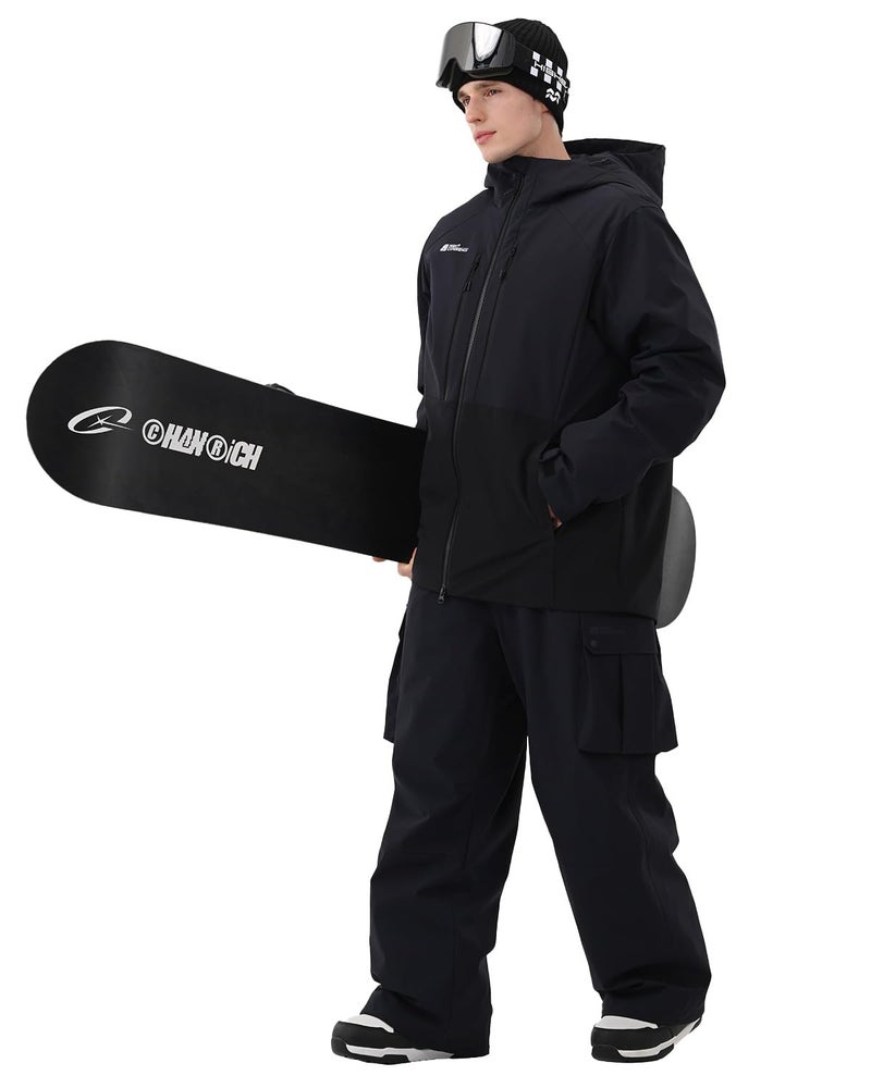 HIGH EXPERIENCE Mens Ski Jacket Snowboard 3L Coat Baggy Waterproof Windproof Warm Insulated Snow Winter Hooded (US, Alpha, Large, Regular, Regular, Navy Blue Black) - Image 3
