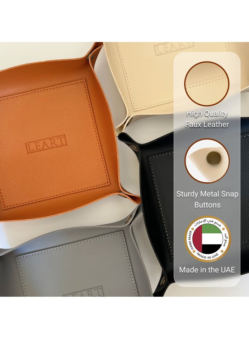 LeArt Valet Tray - Small & Compact Catchall Tray | Desk, Bedside, Home Entrance Entryway Organizer | Valet Tray for Keys, Coins, Stationary, Jewellery (Cream) - Image 2