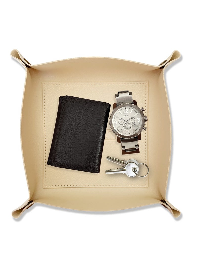 LeArt Valet Tray - Small & Compact Catchall Tray | Desk, Bedside, Home Entrance Entryway Organizer | Valet Tray for Keys, Coins, Stationary, Jewellery (Cream) - Image 1