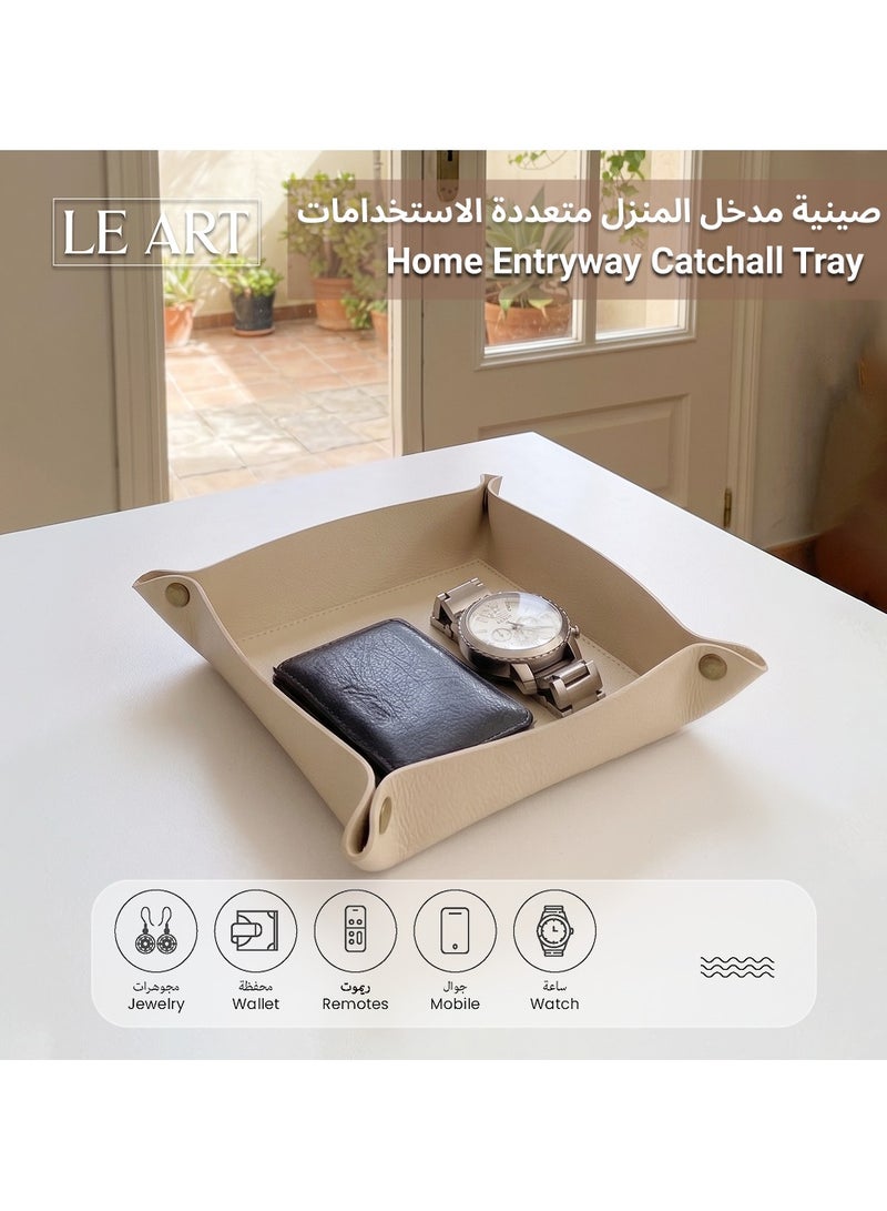 LeArt Valet Tray - Small & Compact Catchall Tray | Desk, Bedside, Home Entrance Entryway Organizer | Valet Tray for Keys, Coins, Stationary, Jewellery (Cream) - Image 3