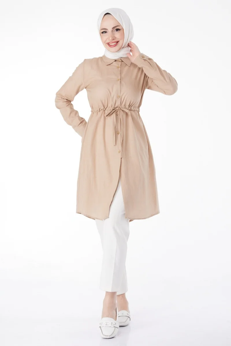 Tofisa Plain Mid Women's Mink Waist Tunic with Tunnel Detail - 13157