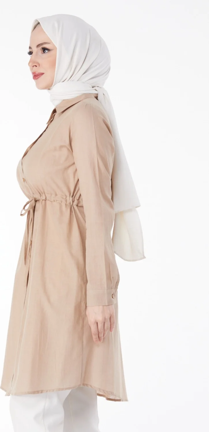 Tofisa Plain Mid Women's Mink Waist Tunic with Tunnel Detail - 13157
