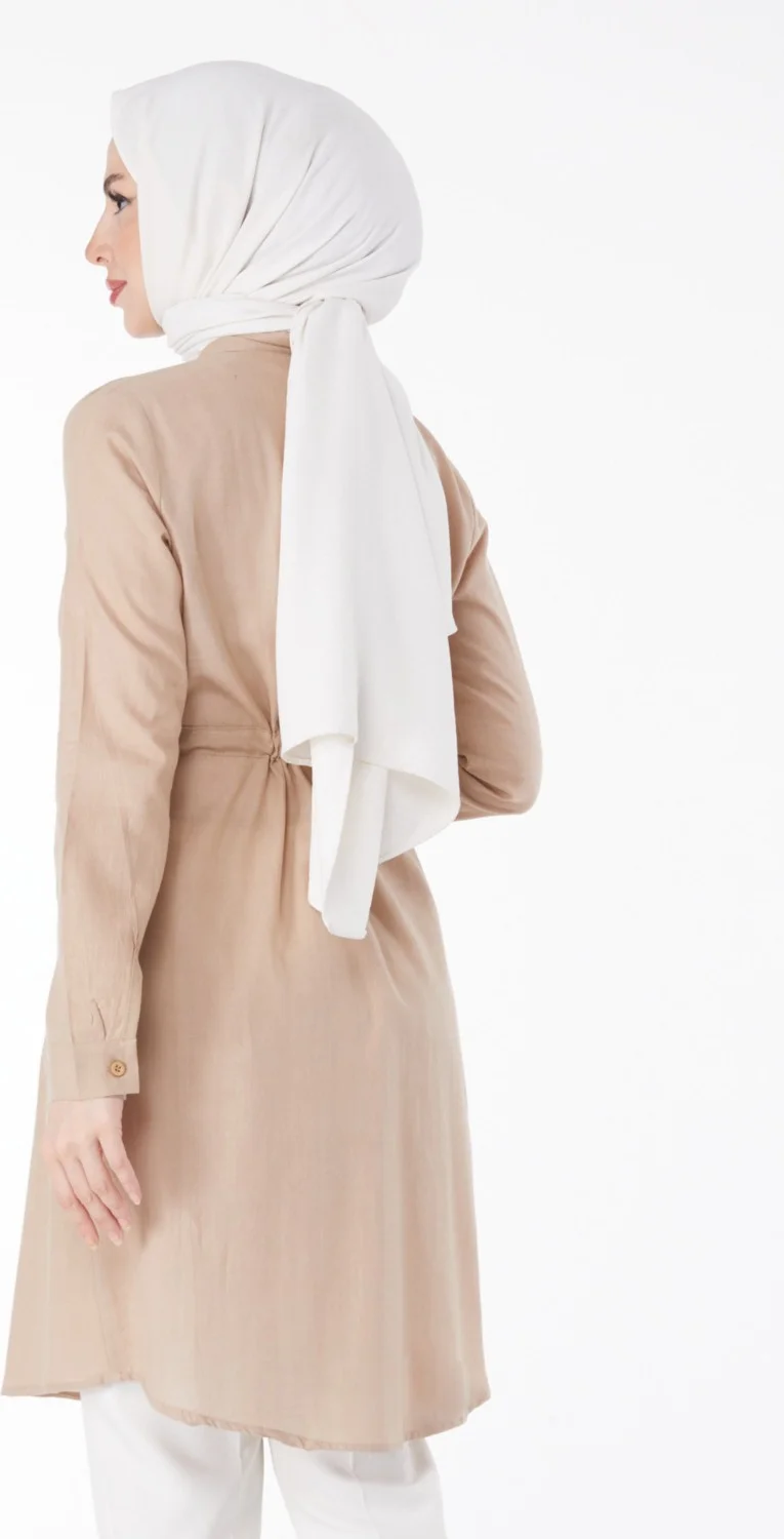 Tofisa Plain Mid Women's Mink Waist Tunic with Tunnel Detail - 13157