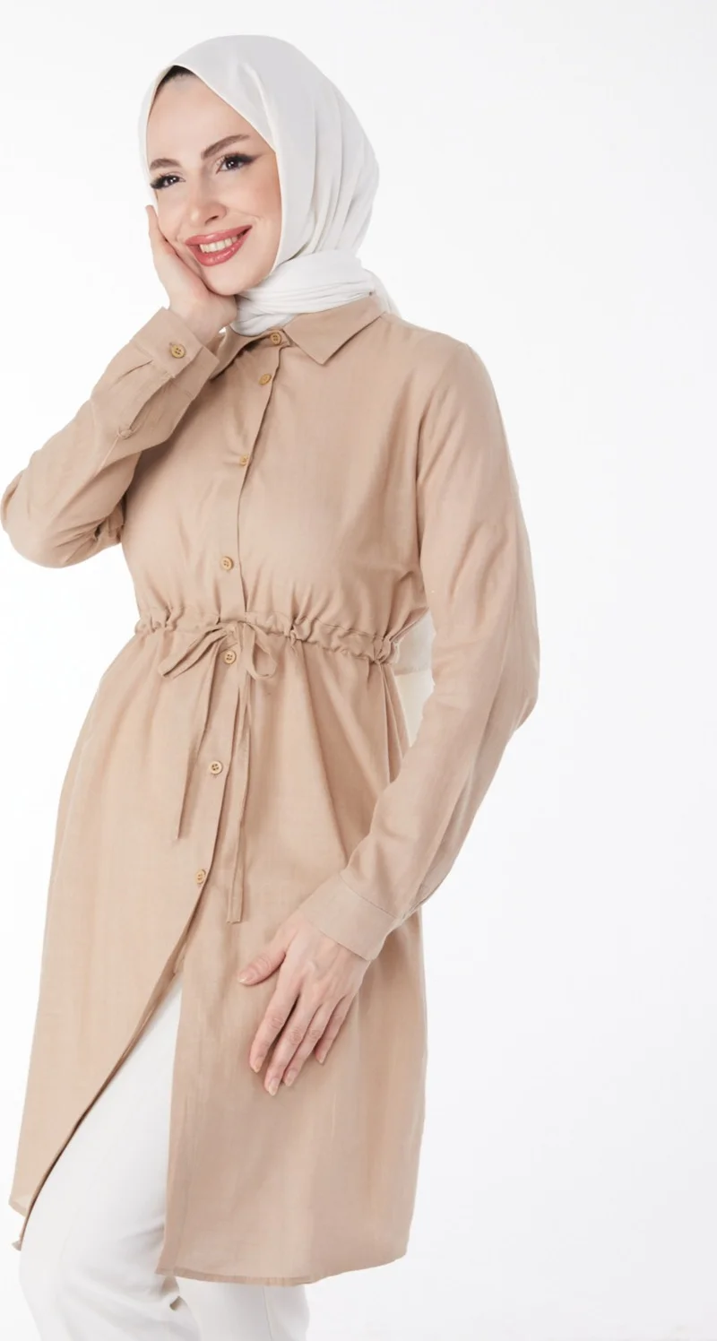 Tofisa Plain Mid Women's Mink Waist Tunic with Tunnel Detail - 13157