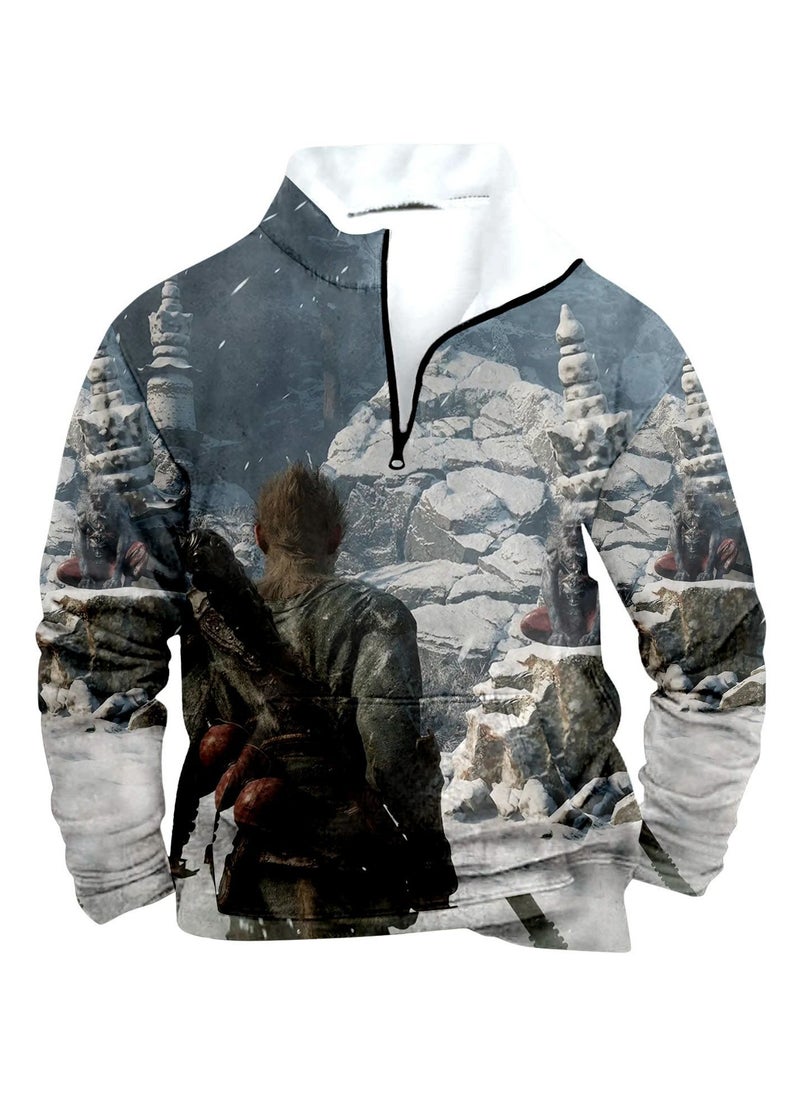 MQD Black Myth Wukong Woolen Collar Hoodie Standing Collar Half Zipper Round Collar Hoodie 