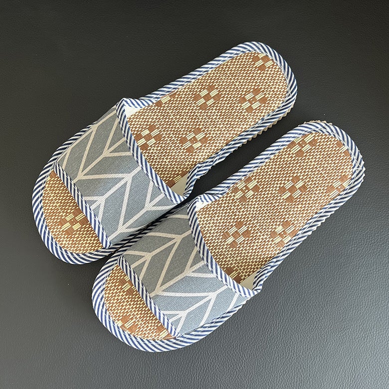 Indoor slippers straw mat home home wooden floor hotel features foam soft bottom autumn and winter linen hotel wholesale geometric gray