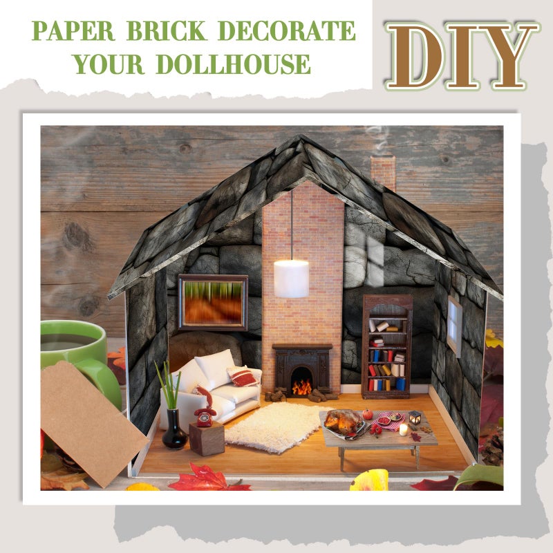Flutesan 12 Pcs Miniature Dollhouse Wallpaper and Flooring Peel and Stick Mini DIY Self Adhesive Dollhouse Accessories 8.27 x 11.69 Inch (Stone Pattern) - Image 3