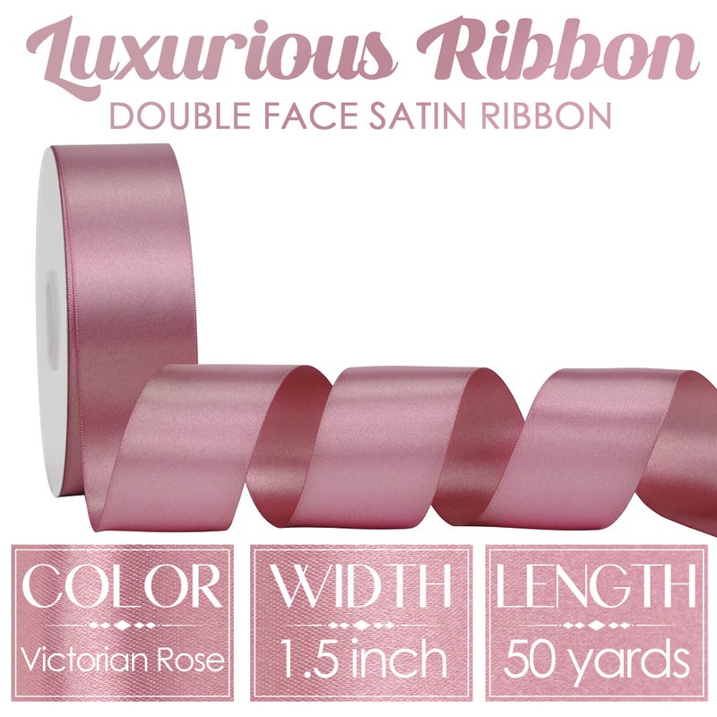 MEEDEE Mauve Rosy Satin Ribbon 1-1/2 Inch Rose Pink Ribbon Lux Double Faced Satin Ribbons by 50 Yards Pink Polyester Satin Ribbons for Crafts, Weddings, Flower Bouquet, Holiday Decorating - Image 2