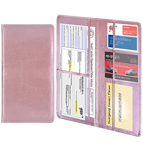 Wisdompro Car Registration and Insurance Holder - Premium PU Leather Vehicle Glove Box Organizer Wallet for Document, License, Card and Other Essentials (Rose Gold) - Image 1