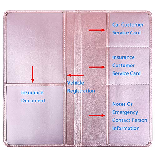 Wisdompro Car Registration and Insurance Holder - Premium PU Leather Vehicle Glove Box Organizer Wallet for Document, License, Card and Other Essentials (Rose Gold) - Image 2