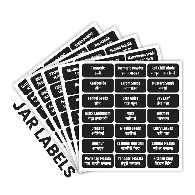 Graficative 168 Black Label Stickers for Kitchen Jars & Bottles | Waterproof Pre-Printed Vinyl Stickers for Kitchen | Self-Adhesive Spice Organizer Labels, 168 Labels - Image 1