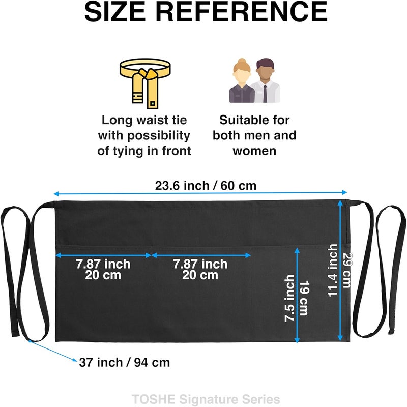 TOSHE Waist Apron with 3 Pockets Waterdrop Resistant Premium Cotton Waitress Apron 10 Color Option Server Apron Chef Apron - Image 4