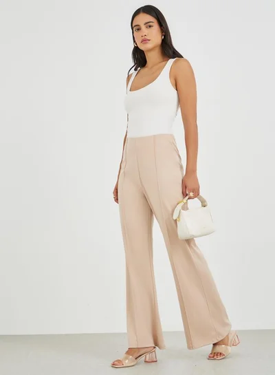 Styli High Rise Wide Leg Pants with Pintuck Detail