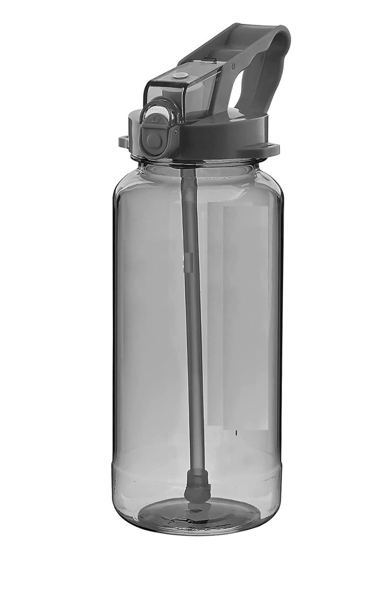 Grofilo Sports Water Bottles Big Plastic Bottle Leak Proof Travel Mugs with Straw Strap for Kids 2 litersPack of 1 Black - Image 1