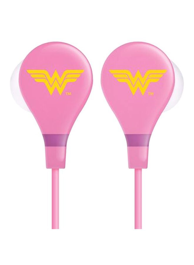 تاتش مت سماعة أذن داخلية سلكية بصوت جهير فائق مطبوع عليها شعار وندر وومان مزودة بميكروفون وردي / أصفر / أبيض - Image 2