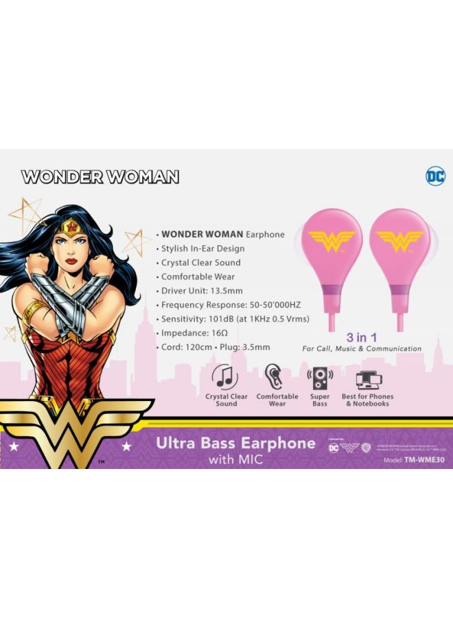 تاتش مت سماعة أذن داخلية سلكية بصوت جهير فائق مطبوع عليها شعار وندر وومان مزودة بميكروفون وردي / أصفر / أبيض - Image 5