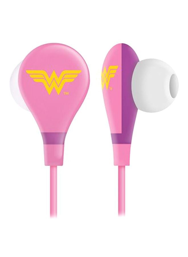 تاتش مت سماعة أذن داخلية سلكية بصوت جهير فائق مطبوع عليها شعار وندر وومان مزودة بميكروفون وردي / أصفر / أبيض - Image 1