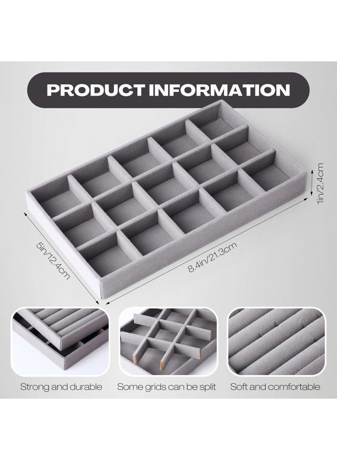 Landical 16 Pcs Stackable Jewelry Organizer for Drawer Velvet Jewelry Tray with Dividers Earring Holder & Ring Display Box Fits 8.4 x 5 x 1 Drawer Necklace Storage for Women, Girls,16 Styles (Grey) - Image 2