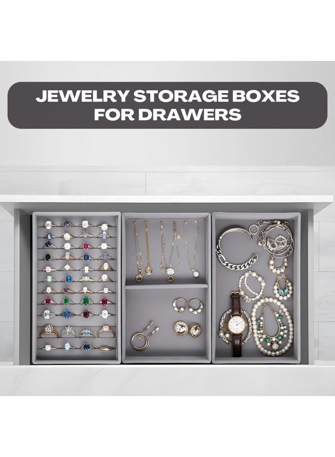 Landical 16 Pcs Stackable Jewelry Organizer for Drawer Velvet Jewelry Tray with Dividers Earring Holder & Ring Display Box Fits 8.4 x 5 x 1 Drawer Necklace Storage for Women, Girls,16 Styles (Grey) - Image 4