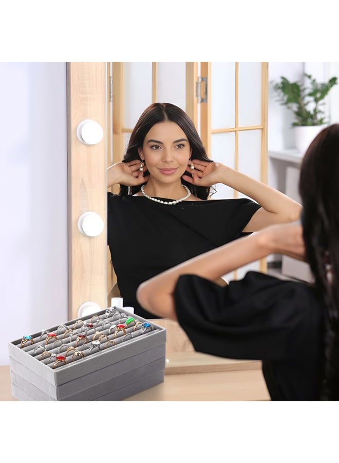 Landical 16 Pcs Stackable Jewelry Organizer for Drawer Velvet Jewelry Tray with Dividers Earring Holder & Ring Display Box Fits 8.4 x 5 x 1 Drawer Necklace Storage for Women, Girls,16 Styles (Grey) - Image 5