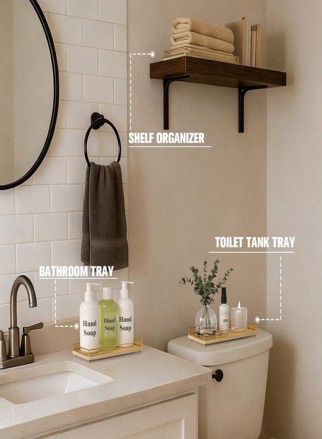 Focusonit Bathroom Vanity Tray for Counter - 12" x 6" Oka Wood Decorative Catchall Wooden Tray for Kitchen│Dresser Room│Coffee Bar│Toilet Tank, Natural & Golden Frame - Image 4