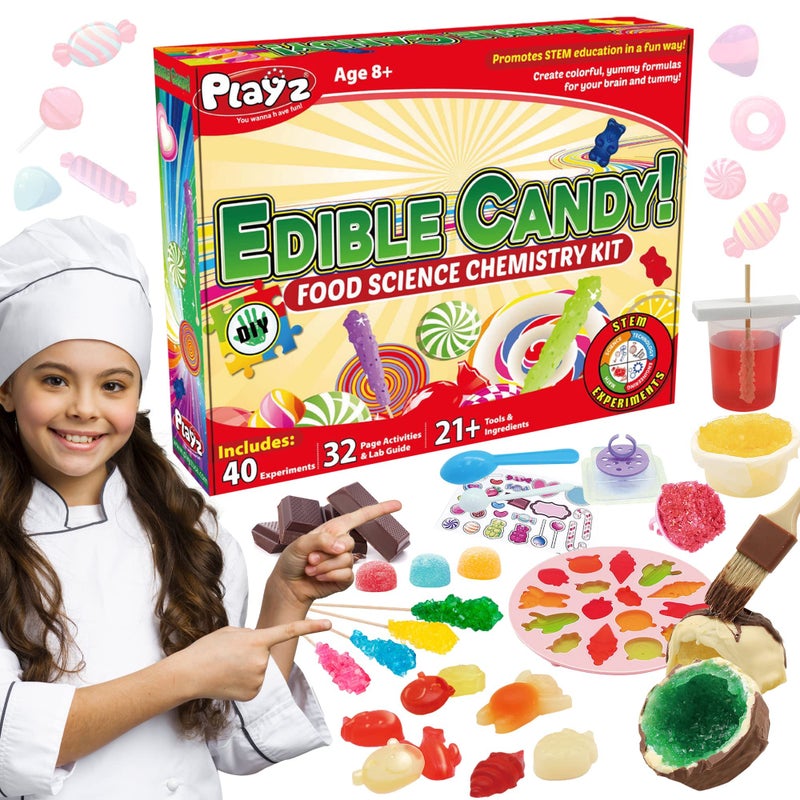 Playz Edible Candy Making Science Kit for Kids Ages 8-12 Years Old - Food Science Chemistry Kid Science Kit with 40 Experiments to Make Your Own Chocolates, Educational Science Kits for Boy & Girls - Image 1