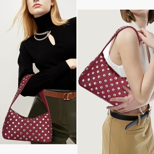 YFGBCX Studded Purses Black Shoulder Bag Y2K Purse for Women Handbag Soft Leather Fall Purse - Image 2