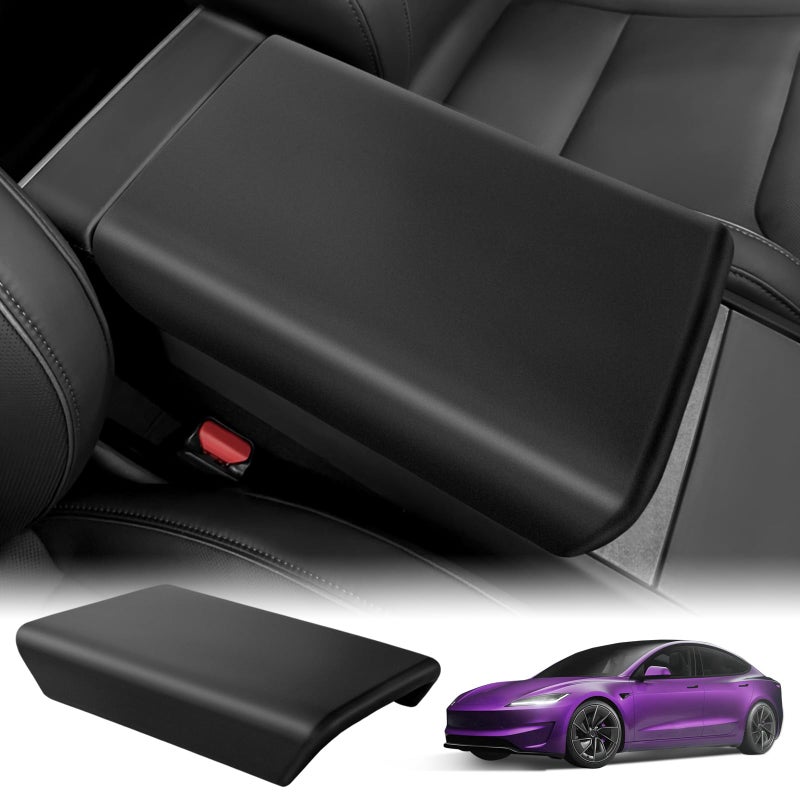 TSLDRV 2026 Upgrade Center Console Cover for Tesla Model Y Juniper Accessories 2025 2026For Tesla Model 3 Highland Accessories 2024 2025 2026 NonSlip Armrest Cover TPE Armrest Protector Black